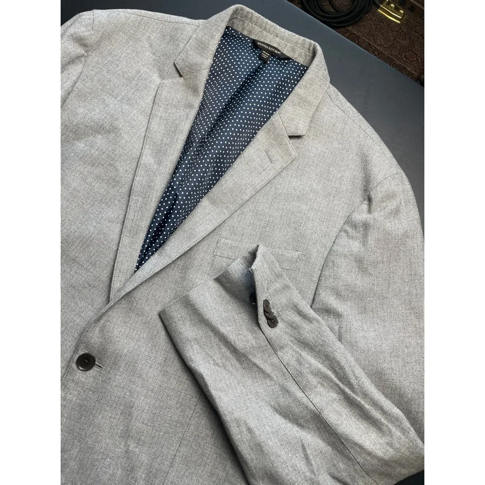 Banana Republic 44R Grey Cotton Herringbone Blazer Surg Cuffs